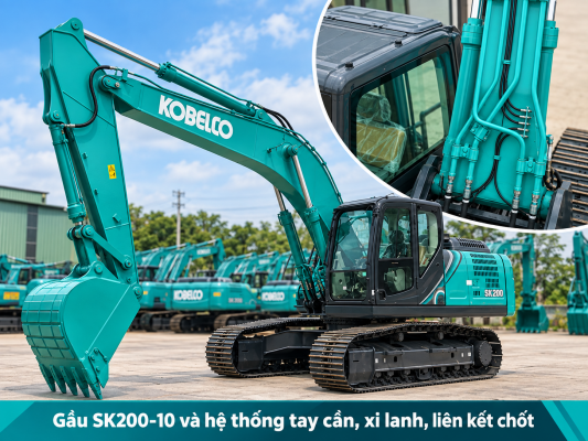 Gầu SK200-10 và hệ thống tay cần xi lanh gầu