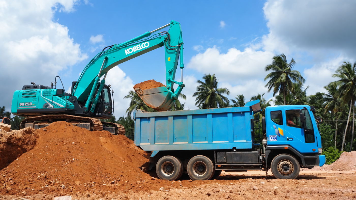 Năng suất SK250-10 gầu 1,2 m3 tại công trường